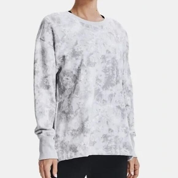 Under Armour Small Rival Fleece Oversized Printed Crew White Gray Tie Dye Camo - Picture 1 of 7